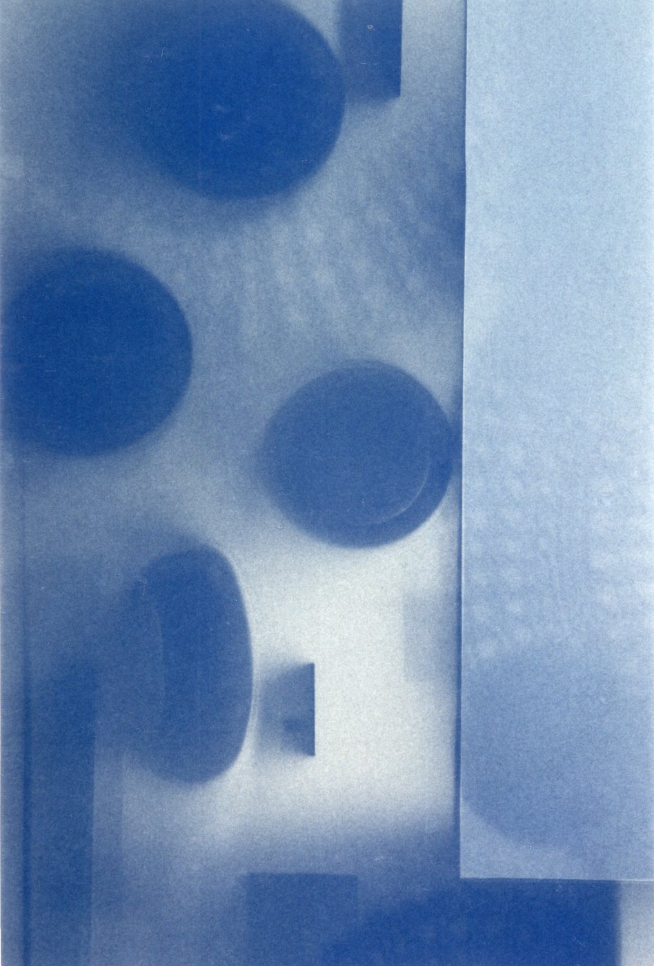 Nomadisch Werkstuk prt A, 1992 - soft blue discs and rectangles bleached out of a deep blue ground.